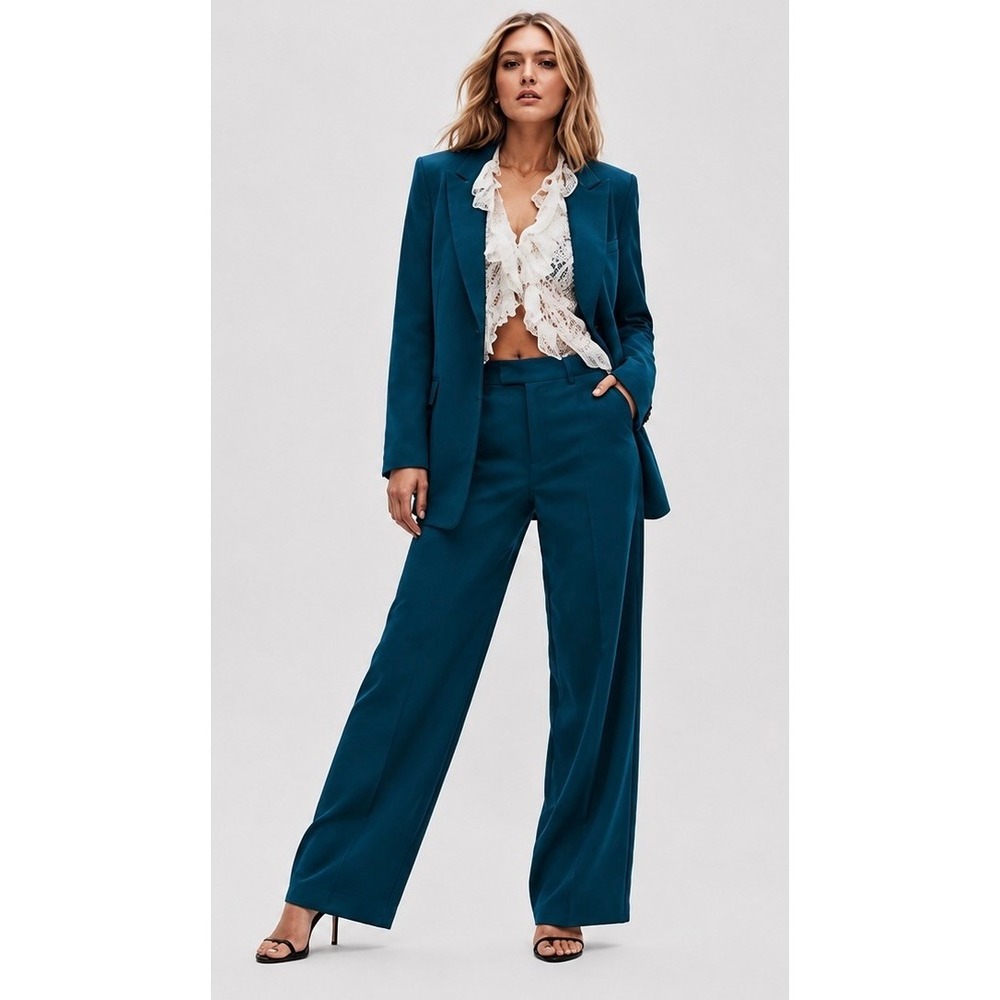 The Kooples Teal Blue Wide Leg Tailored Trousers EU34/US2 NWT